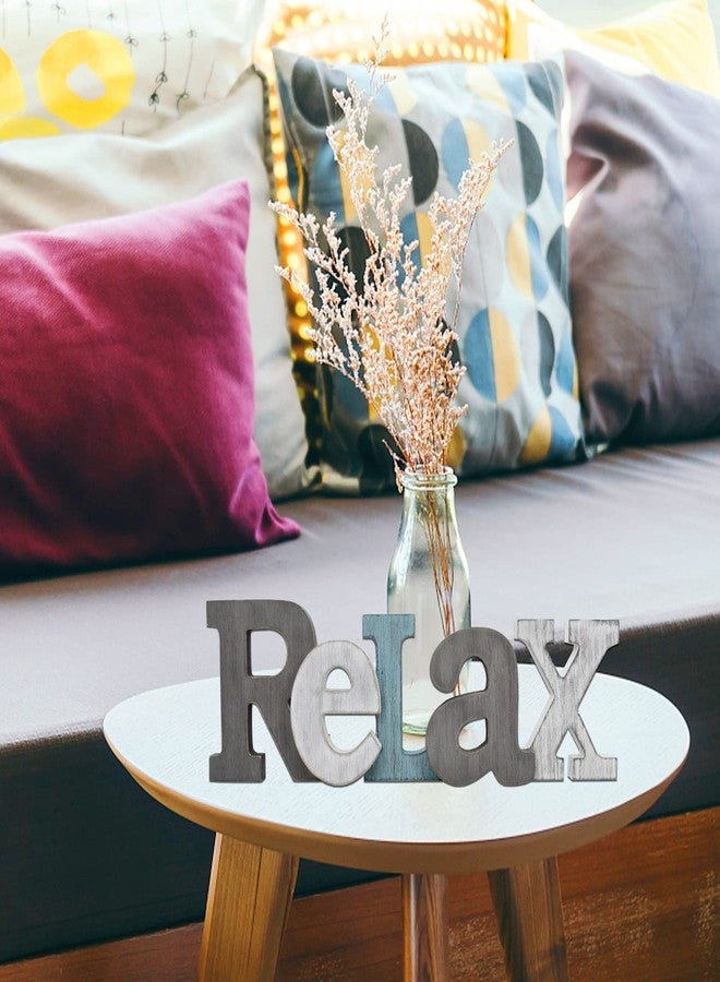 E-view Rustic Wooden Teal Home Sign Decorative Cutout Letters Freestanding Block Word Sign Hanging Ornament Table Shelf Decor (Relax) - Image 5